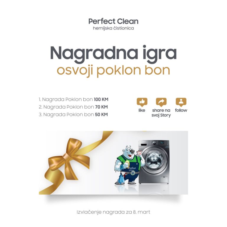 Pozivnica za učešće u nagradnoj igri Hemijske čistionice Perfect Clean